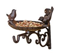Petlicity Wall Mounted Cast Iron Bird Bath And Feeder Garden Bird Bath Basin With Bracket Rustic Outdoor Decor
