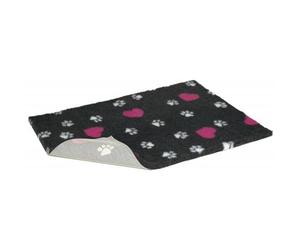 Petlife Vetbed Nonslip Dog Bed - Charcoal with Cerise Hearts and White Paws - 90cm x 60cm