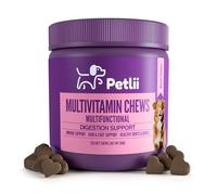 Petlii MULTIVITAMIN CHEWS - 120 Bacon Chews provide your dog with all the Vitamins, Omegas and Probiotics needed to maintain Healthy Joints and Gut, prevent Itching and improve vitality as they age