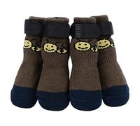 PETLOFT Anti-Slip Dog Socks, 4pcs Indoor Non-Skid Dog Socks with Adjustable Detachable Fastener Strap for Small Medium Dogs Cats Puppies Older Pets (Brown Paw, L)