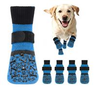 PETLOFT Non-Slip Dog Socks, Prevent Licking, Slipping, and Scratching, Enhance Traction, Suitable for Medium to Large Dogs, Adjustable with Elastic Hook and Loop (XS, Blue, Cartoon Bones)