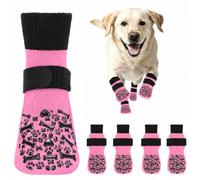 PETLOFT Non-Slip Dog Socks, Prevent Licking, Slipping, and Scratching, Enhance Traction, Suitable for Medium to Large Dogs, Adjustable with Elastic Hook and Loop (XS, Pink, Cartoon Bones)