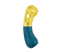 PetLove Nuzzle Puzzle Bone, Interactive, Dual Textured, Enrichment, Foraging Dog Treat Toy with Squeaker, Fill with Treats, Paste and Food, Yellow & Blue