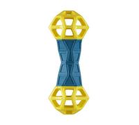 PetLove Nuzzle Puzzle Dumbbell, Interactive, Dual Textured, Enrichment, Foraging Dog Treat Toy with Squeaker, Fill with Treats, Paste and Food,Yellow/Blue