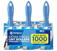 PetLovers Extra Sticky Lint Roller Bulk Value Set 3 Rollers 7 Refills 1,000 Sheets for Pet Hair Removal, Dog and Cat Lint Remover