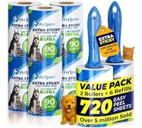 PetLovers Extra Sticky Lint Roller Mega Value Set 720 Sheets for Pet Hair Removal and Clothes, Dog and Cat Lint Remover, 8 Pack