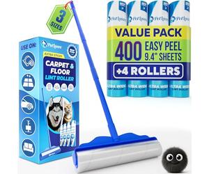 PetLovers Large Lint Roller with 3 Refills - 400 Total Sheets for Tackling Pet Hair, Extra Large Floor and Carpet Roller for Homes with Pets, Perfect for Floors, Furniture, and Loving Pet Owners