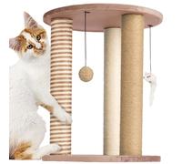 Petmaker Cat Scratching Post - 3 Scratcher Posts with Carpeted Base Play Area and Perch - Furniture Scratching Deterrent for Indoor Cats (Brown), Large