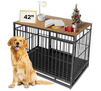 Petmystify Dog Crate Topper with Magnets for 42 Inch Crate - Aluminum Foldable Dog Kennel Topper Pet Crate Table Walnut