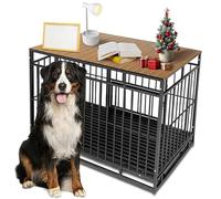 Petmystify Dog Crate Topper with Magnets for 48 Inch Crate - Aluminum Foldable Dog Kennel Topper Decorative Storage Pet Crate Table Walnut (Only Topper)
