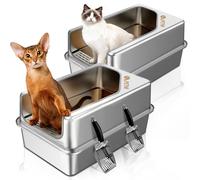 PETNF Stainless Steel Cat Litter Box with Step & Scoop,Extra Large for Main Coon & Multi-Cat,201 Steel, Easy Clean, No Plastic Smell,Leak-Resistant Design,2-Pack