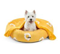 PETNOVO Dog Bed Cat Bed with Blanket, Washable Round Cat Beds with Non-Slip Bottom, Warm Zippered Removable Cushion for Puppy and Kitten, Yellow, 70 x 70 x 20cm