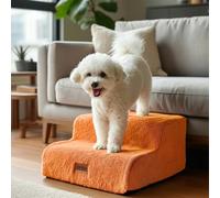 PETNOVO Dog Steps for Bed Non-Slip Pet Stairs, Soft Durable 2 Steps Dog Ramp, High Density Foam Pet Stairs with Removable Washable Cover for Small, Senior Dogs and Cats, Orange, 40x40x30 cm