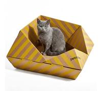 PETNOVO Scratch Cardboard Cat Scratcher Bed, Double-Sided Corrugated Pad, Cats Scratching Pad Easy for Cats to Scratch, Mess-Free Bed Lounge for Indoor cats，47 x 47 x 30cm, Yellow