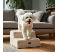 PETNOVO Ultra-Soft Rabbit Fur-Like Dog Stairs for Couch/Bed, Luxury Comfort 2-Step for Small & Senior Dogs, Non-Slip, Removable Washable Cover, OEKO-TEX Certified, 15.7"D x 15.7"Wx 11.8"H, Off White