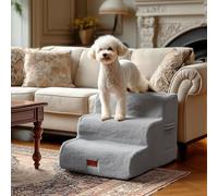 PETNOVO Ultra-Soft Rabbit Fur-Like Dog Stairs for Couch/Bed, Luxury Comfort 3-Step for Small & Senior Dogs, Non-Slip, Removable Washable Cover, Oeko-TEX Certified, 22.4" D x 15.7" W x 15.7" H, Gray