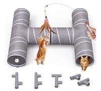 PETOCAT Cat Tunnel 4 Way with Teaser Wand & 2 Plush Ball, 5 Shapes Available, 54/80.7" L, H-Shaped Collapsible Pet Play Tube Maze for Kitten Puppy Bunny Ferret Rabbit, Indoor/Outdoor Peekabo Cave