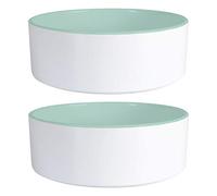 Petology® Chunky White/Green Ceramic Dog Bowls 1.2L - Great Value Twin Pack Set - 7.5cm (H) x 17.5cm (Dia) - Great For Food or Water.