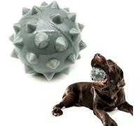 Petopedia 10cm Dog Balls LARGE Rubber Ball FISH SPIKE Virtually Tough Squeaky Dog Toys Indestructible Interactive Dog Toys For Boredom Strong Balls for dogs Catch Fetch (Grey)