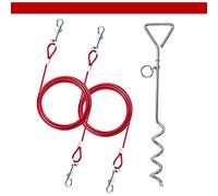 Petopedia 2 X 1.8m Dog Chains for Outside, Dog Tie Out Cable & Steel Spiral Heavy Duty Ground Spike Stake (40cm), Red