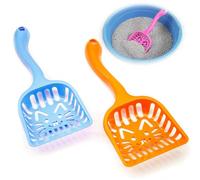 Petopedia 2 x Durable Cat Litter Scoop, Plastic Cat Litter Shovel Cat Poop Scoop Cat Litter Tray Scoop Handy Sand Sifter Poop Sieve Cleaning Tool Shovel Kitten Scoop Cat Scoop Set (Blue/Orange)
