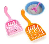 Petopedia 2 x Durable Cat Litter Scoop, Plastic Cat Litter Shovel Cat Poop Scoop Cat Litter Tray Scoop Handy Sand Sifter Poop Sieve Cleaning Tool Shovel Kitten Scoop Cat Scoop Set (Pink/Orange)