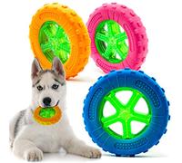 Petopedia 2x 5 inches - Rubber Dog Chew Toys TIRE - Bright TYRE WHEEL - TPR Dogs Toy with Treat Dispensing, Fetch Play - Interactive, Boredom, Floating, Puppy Teething Toys (Pack of 2)
