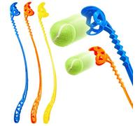 Petopedia 2x 60cm Durable & Long Dog Ball Thrower - 2 Tennis Balls for Dogs - Fluorescent, Neon, Zig-Zag Head - Launcher Toy, Hands-Free Pickup, Outdoor Use, Fetch Play (2x Launchers)