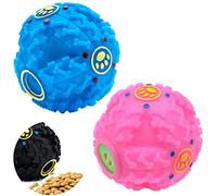 Petopedia 2x Dog Balls - 8 cm - Giggle Ball - Treat Dispensing, Interactive Toys for Boredom - Exciting Sound, Dogs Treats Toy, Teeth Cleaning, Bite Resistant, Puppy Chew (Pink+Blue)