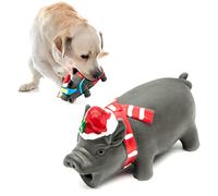 Petopedia 7 inches Long PIG Squeaky Dog Toys - LATEX Chew Toy for Dogs - 3 Designs - Interactive, Puppy Toys, Festive Pigs Honk, Doggy Gifts (Grey, Scarf Design)