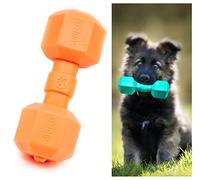 Petopedia Dog Chew Toy JUMBO DUMBBELL - Made with Rubber, Durable Bone - Interactive, Squeaky Toys for Dogs - Puppy Stuff, Teething, Playing, Training, Boredom (Orange)