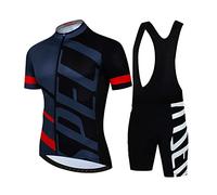 Petorenk Cycling Clothing Men Summer Cycling Suit Set Breathable Sports Short Sleeve Summer Suit + Shorts Cycling Men with Braces, red, L