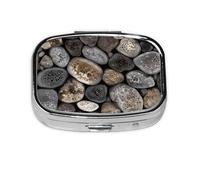 Petoskey Stone_1 Square Mini Pill Case, Compact Metal Pocket Pill Box with 2 Compartments for Travel