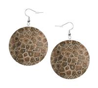Petoskey Stone Print Piercing Round Leather Earrings Set 1 Pair Stylish Leather Earrings Dangle Hoop For Women Jewelry Gifts