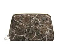 Petoskey Stone Printed Leather Makeup Bag for Women Girls - Portable Travel Cosmetic Organiser Toiletry Bag