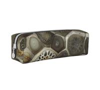 Petoskey Stone Printed Leather Pencil Case Simple Pen Pencil Pouch Office Large Pencil Bag Stationery Box for Men Women Teens Students