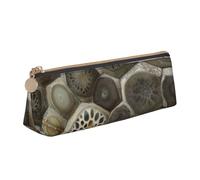 Petoskey Stone Printed Leather Pencil Case Triangle Pen Pencil Pouch Office Large Pencil Bag Stationery Box for Men Women Teens Students