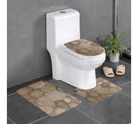 Petoskey Stone Printed Printed Flannel Anti-Slip Bath Mat Set of 3-60x40cm | Bathroom Rug Set - Bath Mat + U-Shaped Pedestal Mat + O-Shaped Toilet Seat Cover