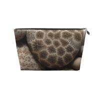 Petoskey Stone Printed Toiletry Bag for Women Girl Portable Travel Cosmetic Bag Leather Makeup Pouch Organizer with Silver Zipper