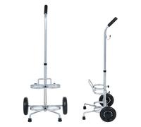 petour 2 Pcs Dual Oxygen Cylinder Cart, Portable Gas Cylinder Storage Rack with 2 Wheels, Holds 2 D/E Size Cylinder, Steel Rolling Cylinder Trolley with Adjustable Handle for Medical Oxygen Transport