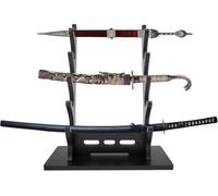 petour Sword Stand Holder 5 Tiers 31 x 11.5 x 37cm Katana Stand Desktop Samurai Sword Display Rack Wooden Wizard Wand Stands Easy to Install for Small Swords Collection Table Display Black
