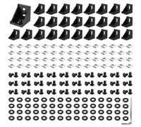 PETOX 30 Set Black 2020 Series Aluminum Extrusion Profile Connector, Includes 1pc Wrench, 30pcs 2028 Corner Bracket, 60pcs T-Slot Sliding Nuts and Hex Screw Bolt for 20S Aluminum Rail Accessories