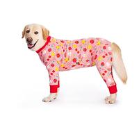 PetPals Lightweight Cotton Dog Jumpsuit - Medium/Large, Anti-Hair, Recovery Clothes in Pink Fruit