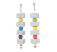 PetPhindU 2 Pack Natural Lava Beak Grinding Stone with Bell and Beads for Parrots, Hamsters, Chinchillas and Rabbits - Calcium Supplement and Teeth Care Cage Accessory