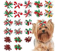 PetPhindU 20 Pack/10 Pairs Winter Curly Dog Hair Bows with Rubber Bands for Small Medium Dogs Spiral Puppy Swirl Topknot Cat Festival Snowflake Hair Accessories Pet Favor Gift (Christmas Styles)