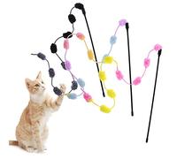PetPhindU 3 Pack Interactive Cat Teaser Wand String Toys Colorful Ribbon with Furry Plush Balls for Kittens Stick Cat Toys for Indoor Cats To Play Chase Exercise