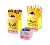 PetPhindU 3 Piece Pencil Dispenser for Classroom Set, Wooden Pencil Parking with Sharp and Dull Holders, Cute Pencil Holder and Eraser Dispenser for Teachers and Students (Yellow2)