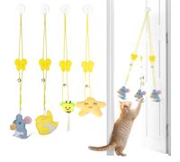 PetPhindU 4 Pcs Interactive Cat Feather Toys, Retractable Hanging Cat Teaser Adjustable String Heavy Duty Suction Cup for Indoor Self Play Exercise and Enrichment for Bored Adult Cats Kittens