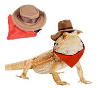PetPhindU Bearded Dragon Cowboy Hat and Bandana Set Adjustable Reptile Costume Cool Pet Cap Halloween Costume Photo Props for Gecko Chameleon Amphibians Ferret Hamster (Brown) (Brown,One Size)