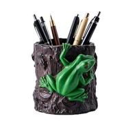 PetPhindU Frog Pencil Holder, Adorable Resin Pen Holder with Large Opening for Desk Organizer, Cute Succulent Plant Pot Office Desk Decor, Unique Gift for Women, Mom, Kids, Teachers (Grey)